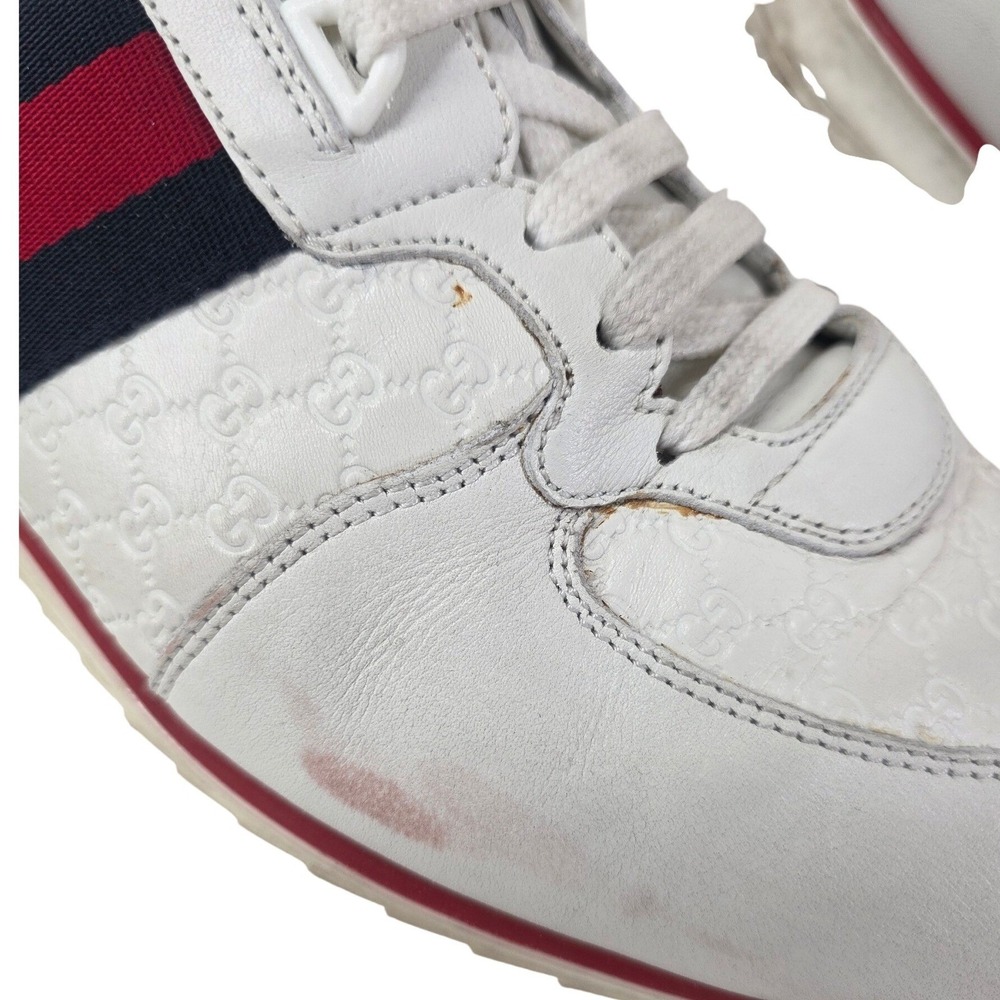 Gucci White Guccissima Leather Sneakers Mens 9 G US 10 Wide Web Stripe Low Top - Picture 4 of 15